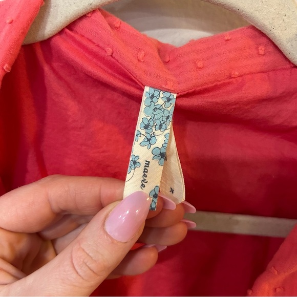 Maeve Anthropologie Coral 100% Cotton Swiss Dotted Belted Short Sleeve Dress 4 - Picture 5 of 8